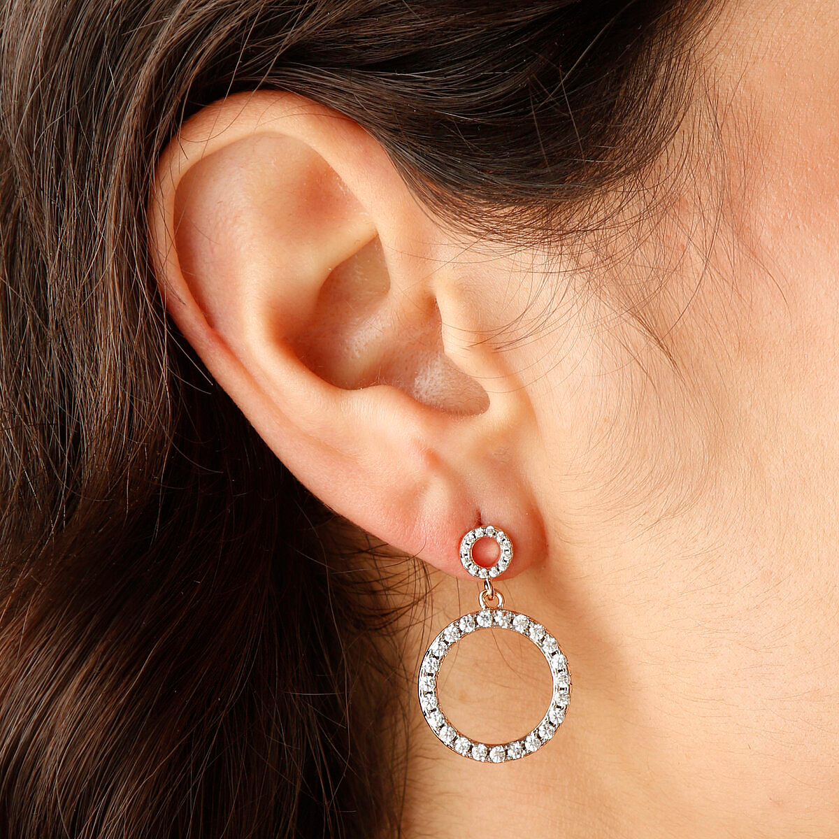 Double Graduated Circle Dangle Earrings with Pavé in Cubic Zirconia