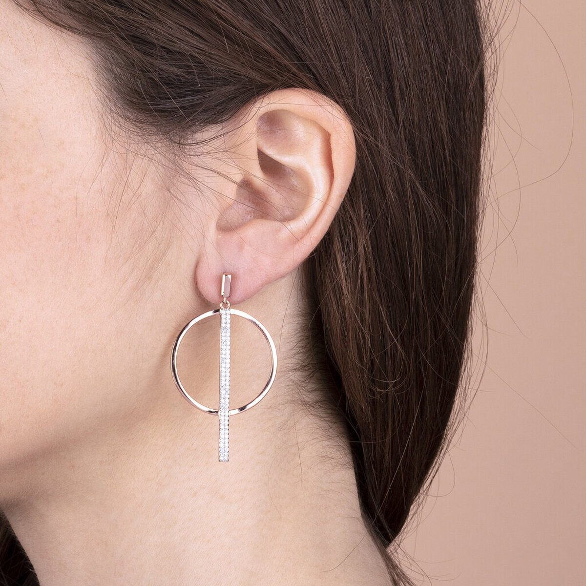 Dangle Earrings with Hoop and Pavé Bar in Cubic Zirconia