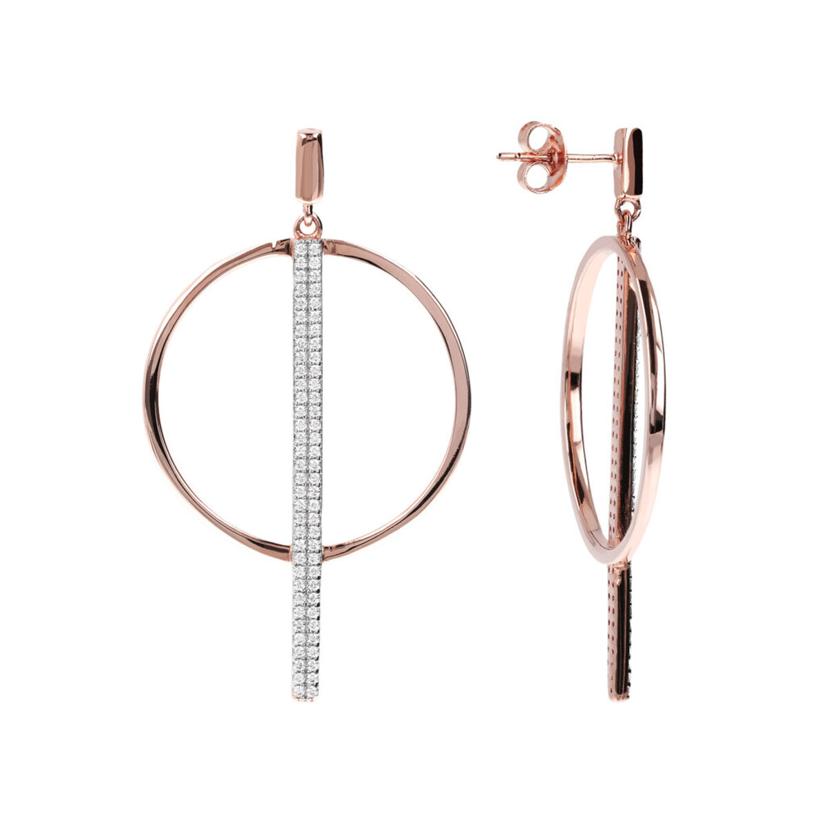 Dangle Earrings with Hoop and Pavé Bar in Cubic Zirconia