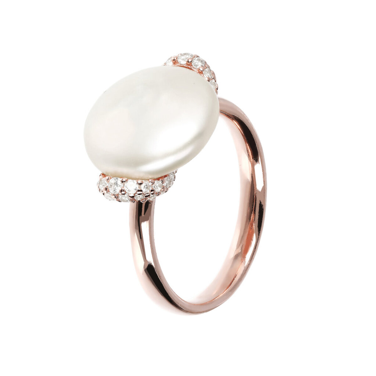 Cocktail Ring with White Freshwater Cultured Pearl and Cubic Zirconia