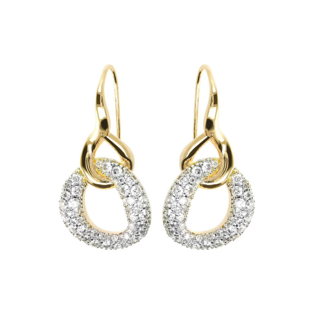 Golden Pendant Earrings with Pavé Pendant in Cubic Zirconia