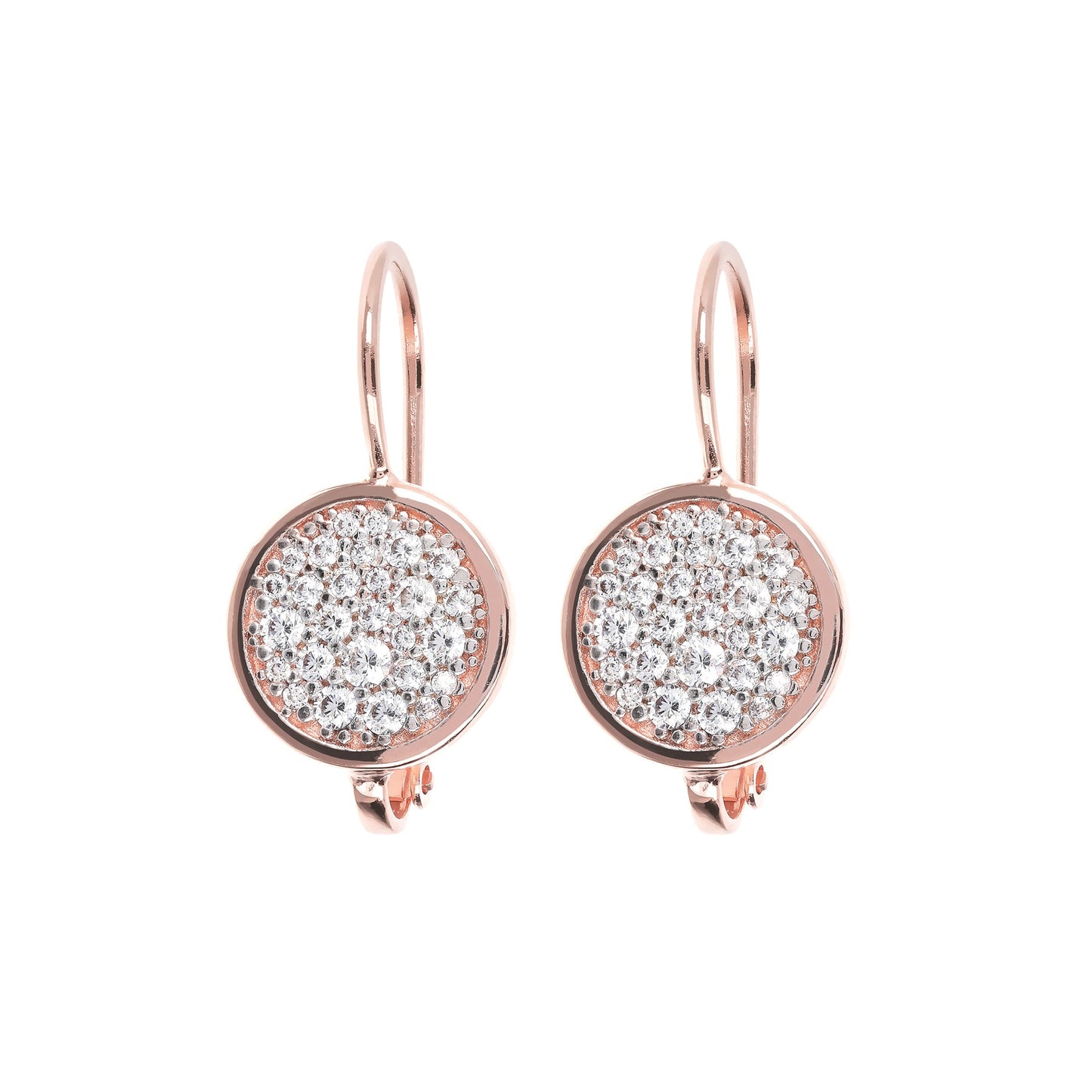 Golden Pendant Earrings with Round Pavé
