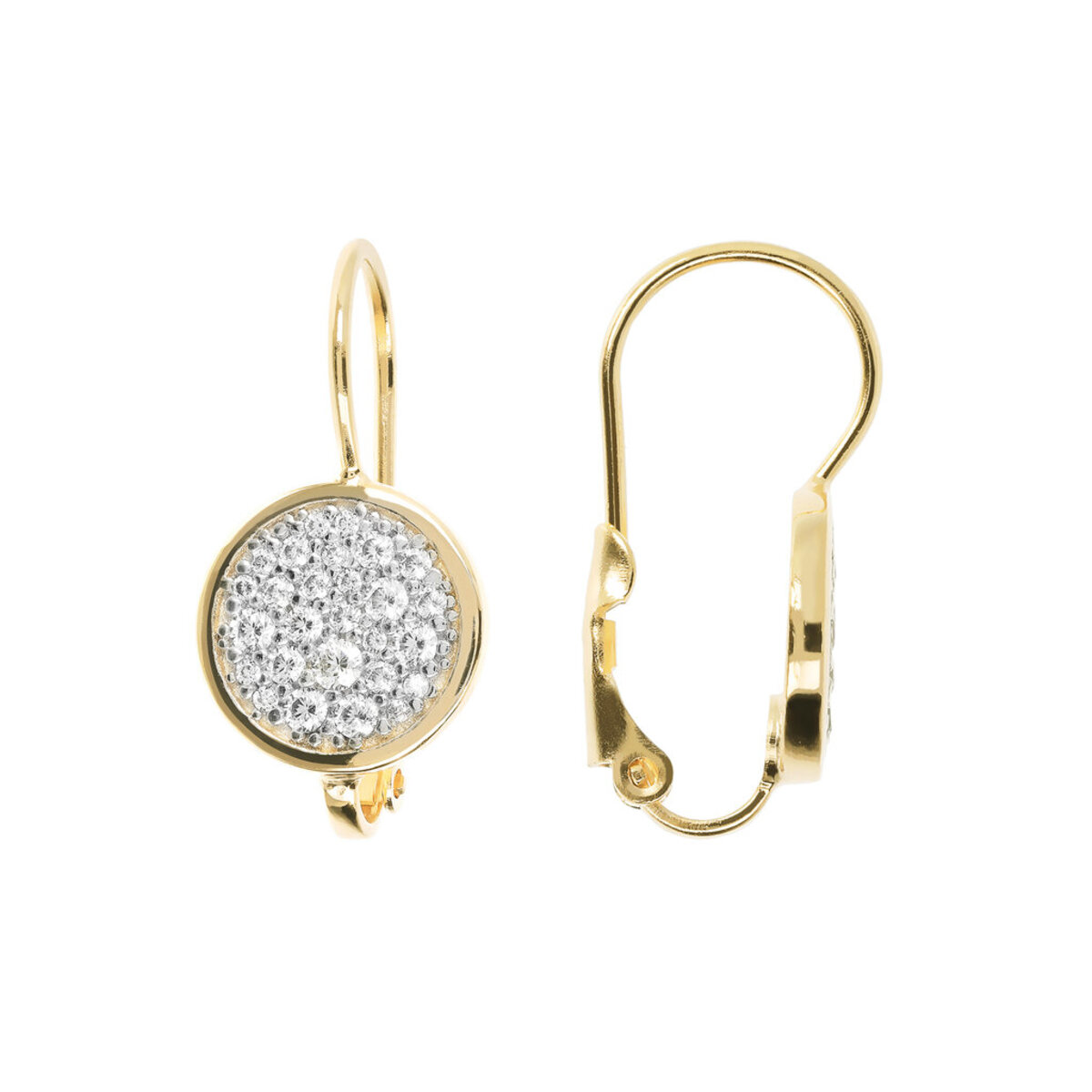 Golden Pendant Earrings with Round Pavé