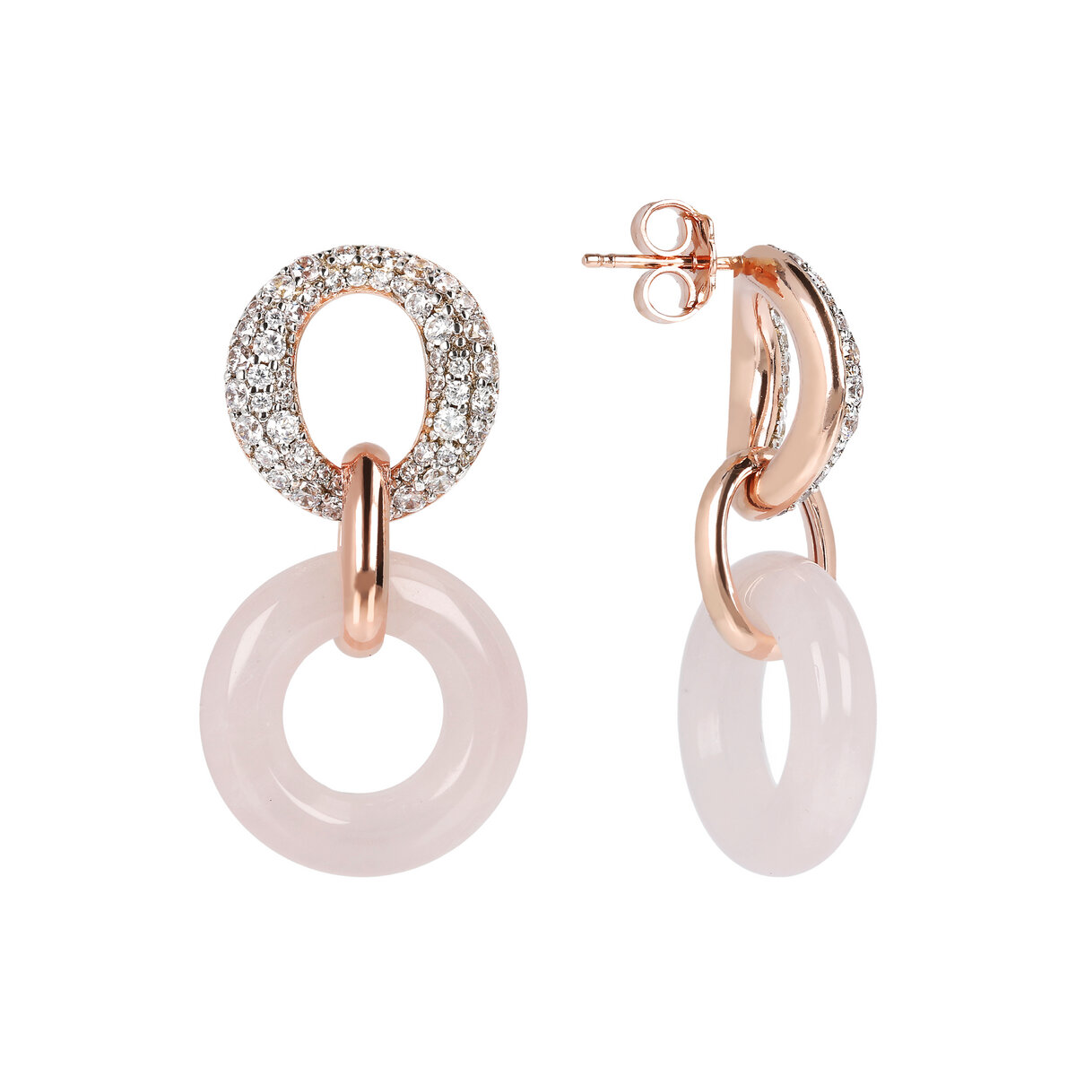 Double Circle Pendant Earrings in Natural Stone and Cubic Zirconia