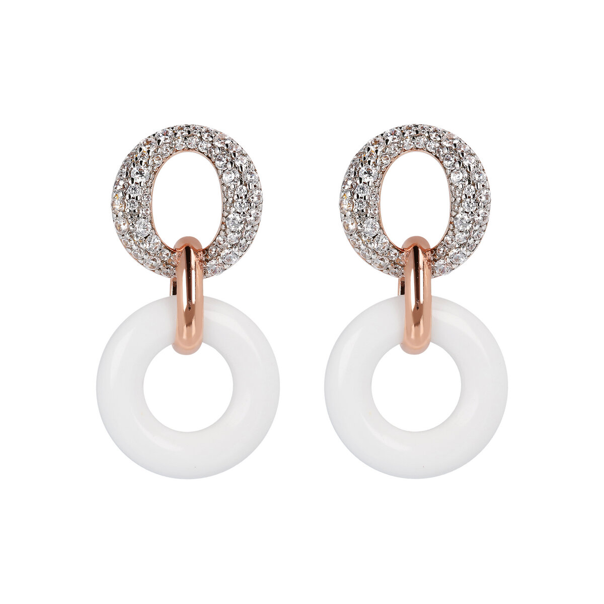 Double Circle Pendant Earrings in Natural Stone and Cubic Zirconia