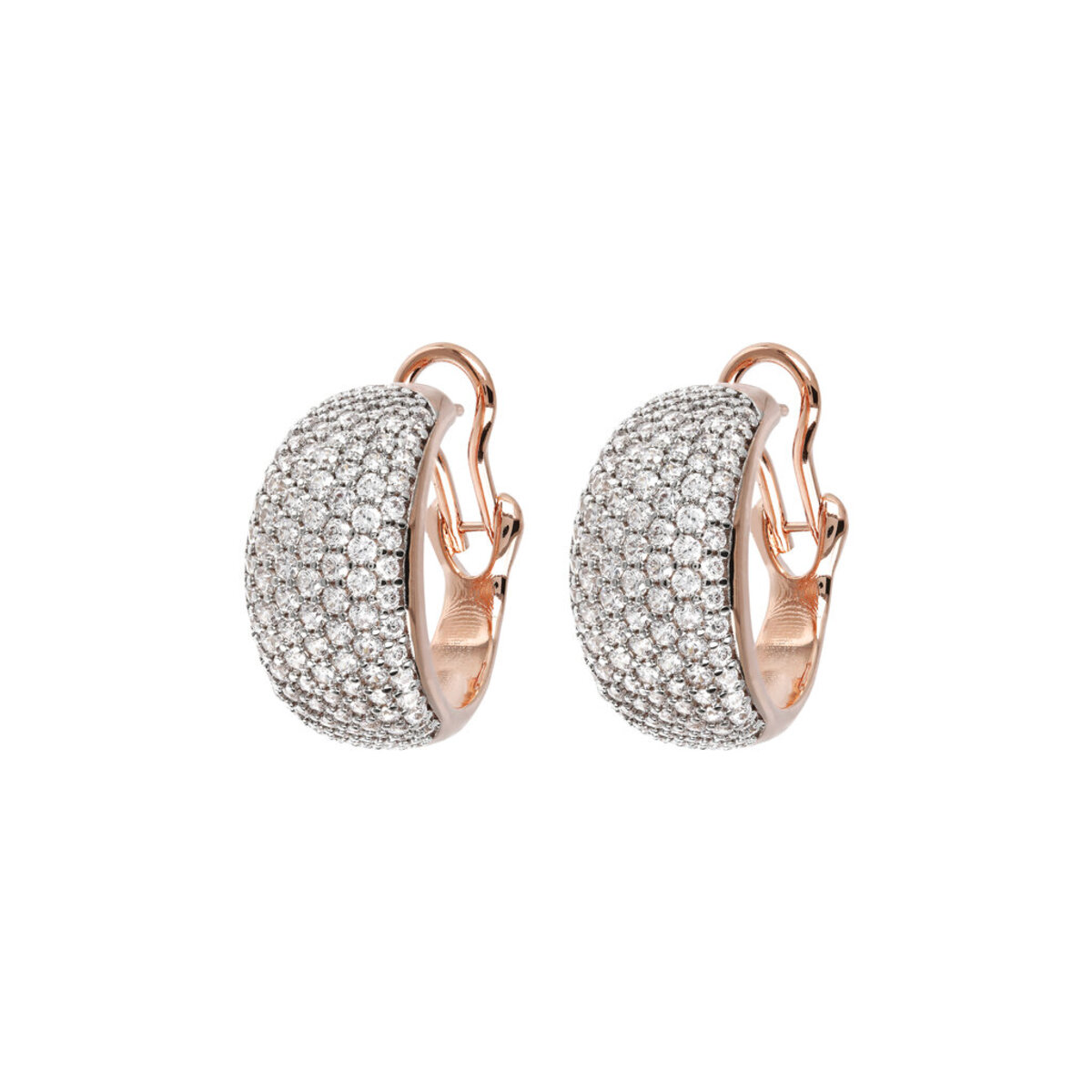 Domed Hoop Earrings with Pavé in Cubic Zirconia