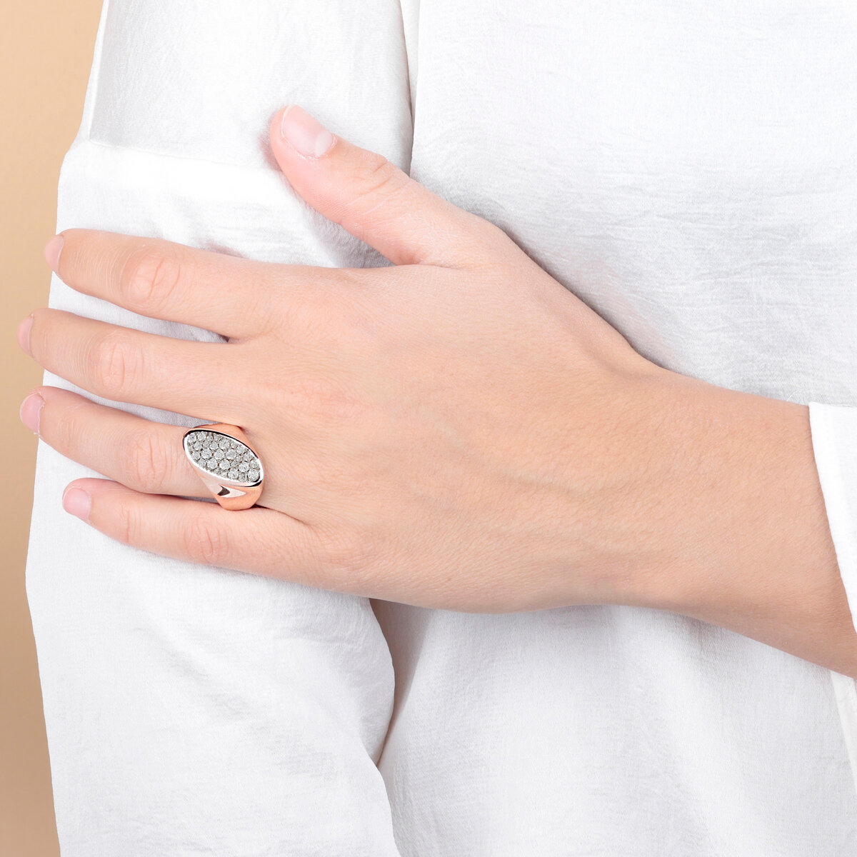 Chevalier Ring with Oval Pavé in Cubic Zirconia