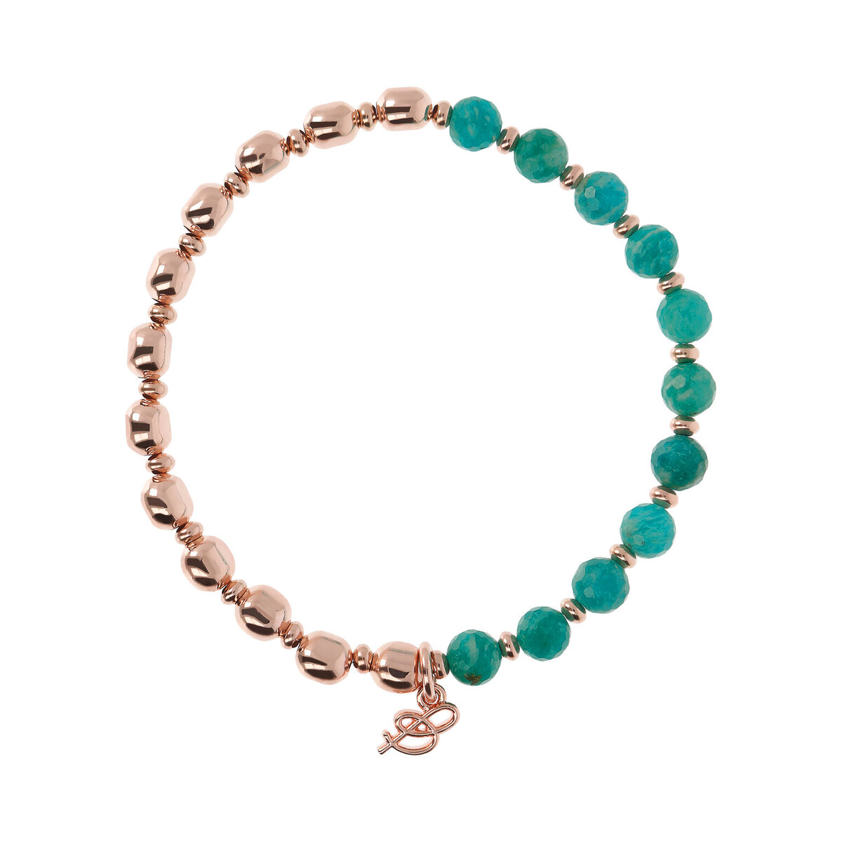 Elastic Bracelet with Natural Stones and Golden Rosé Spheres
