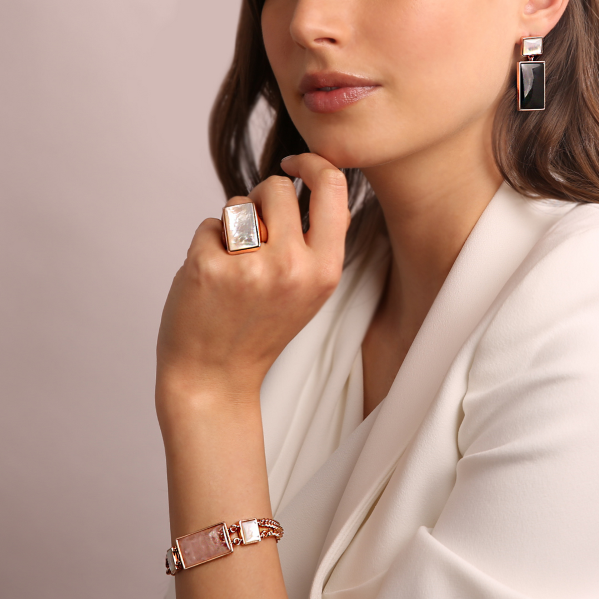 Chevalier Ring with Rectangular Natural Stone