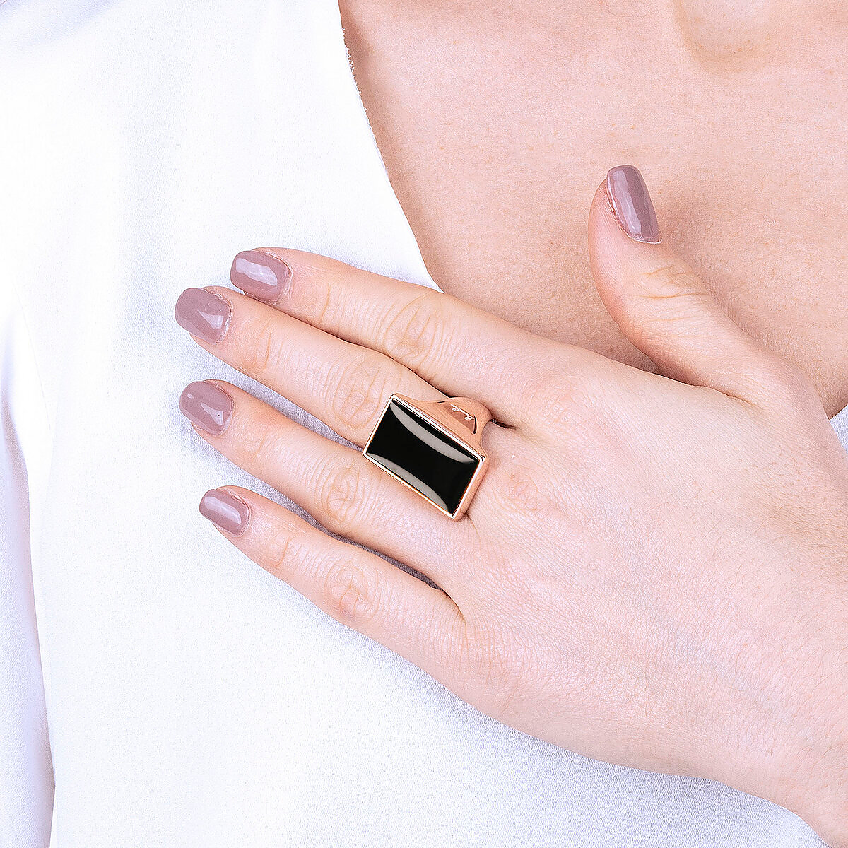 Chevalier Ring with Rectangular Natural Stone