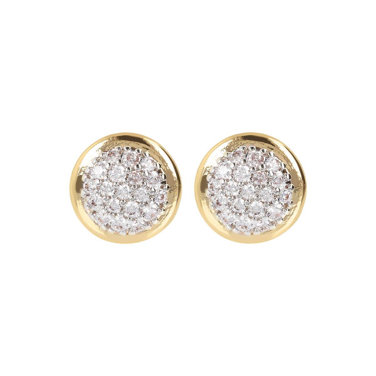 Golden Stud Earrings with Pavé in Cubic Zirconia