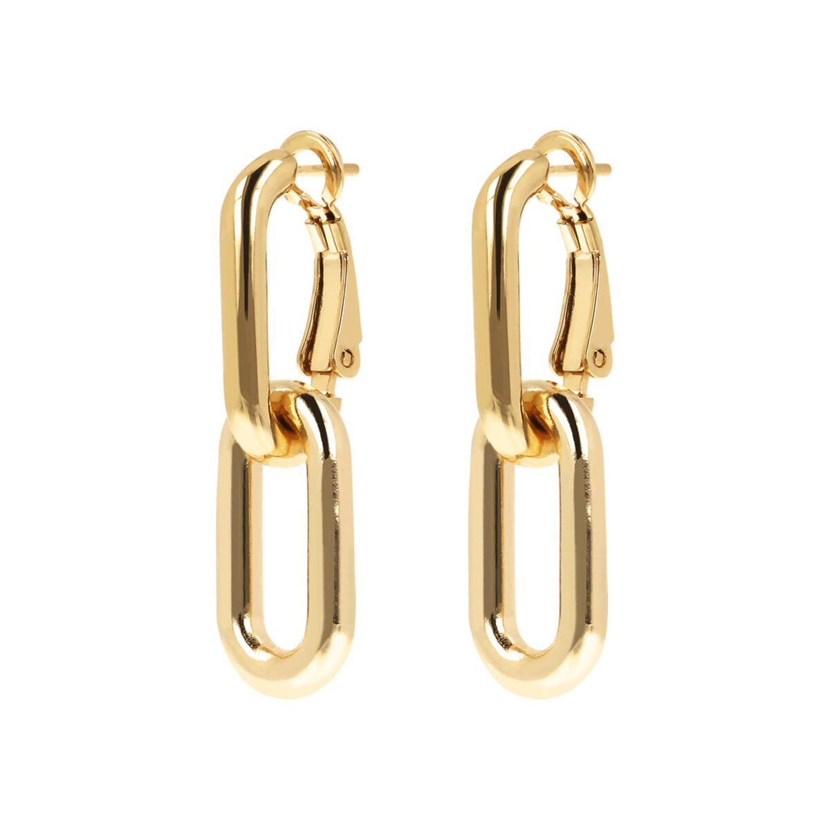 Golden Pendant Earrings with Elongated Forzatina Paperclip