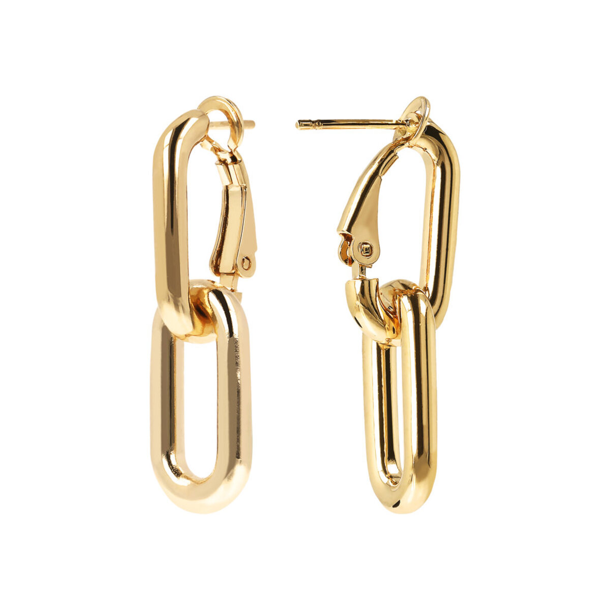 Golden Pendant Earrings with Elongated Forzatina Paperclip