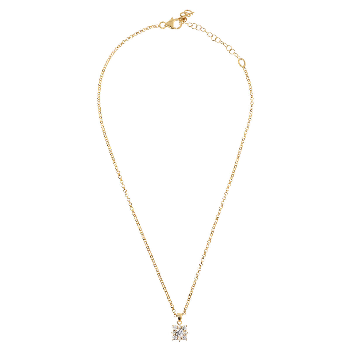 Golden Rolo Chain Necklace with Cubic Zirconia Flower Pendant