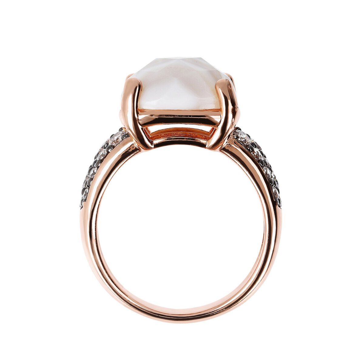 Cocktail Ring with Faceted Natural Stone and Pavé
