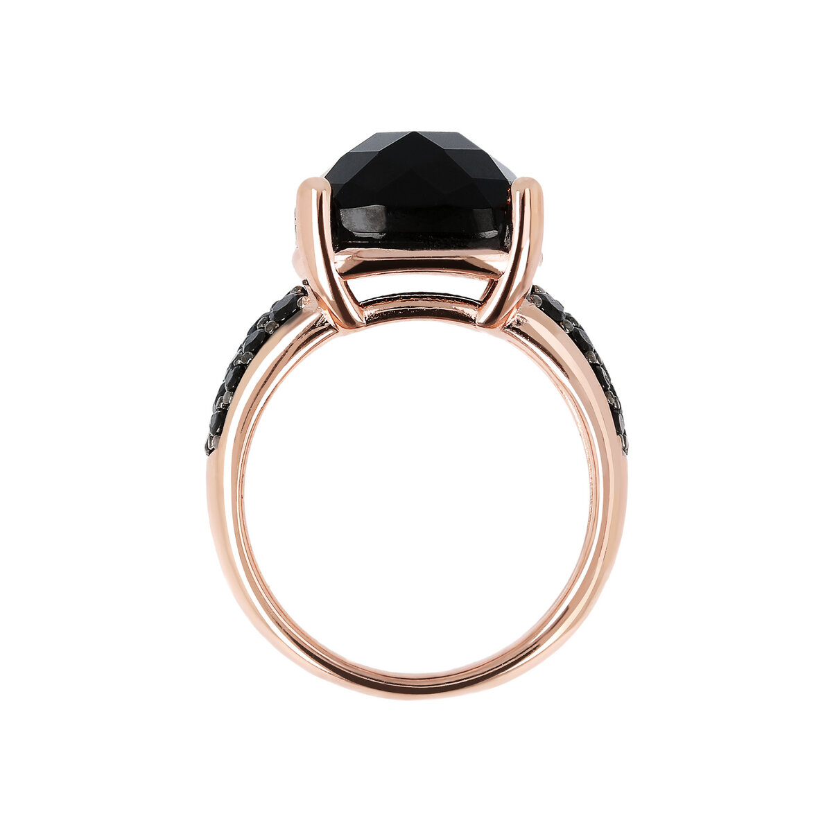 Cocktail Ring with Faceted Natural Stone and Pavé