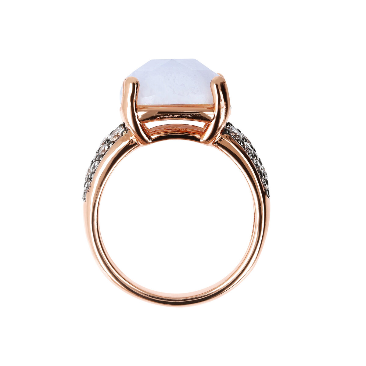 Cocktail Ring with Faceted Natural Stone and Pavé