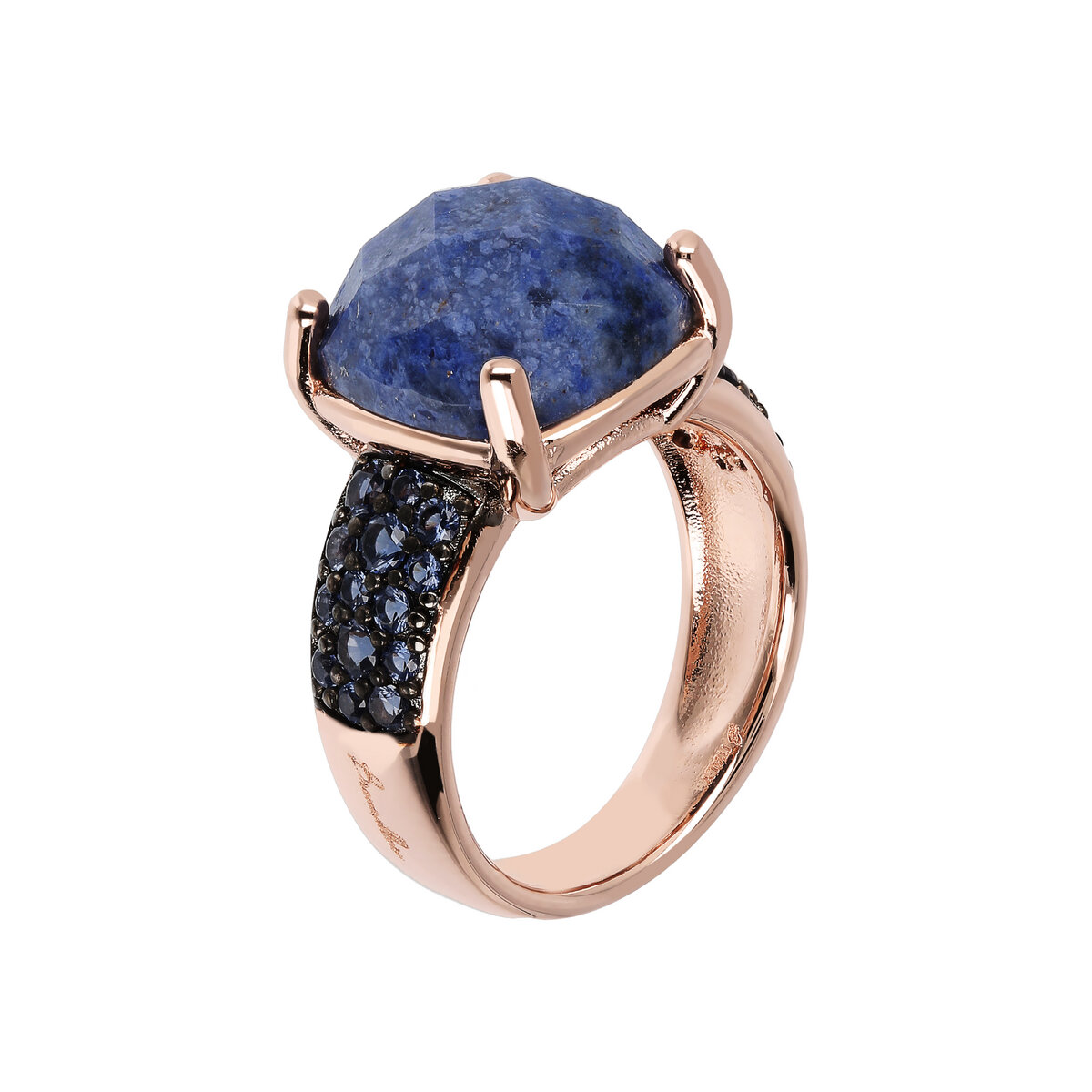 Cocktail Ring with Faceted Natural Stone and Pavé