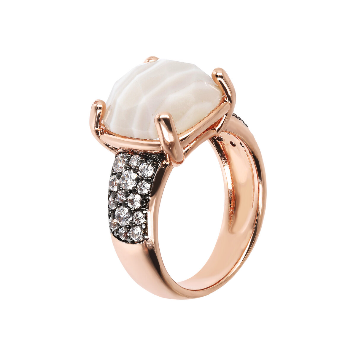 Cocktail Ring with Faceted Natural Stone and Pavé