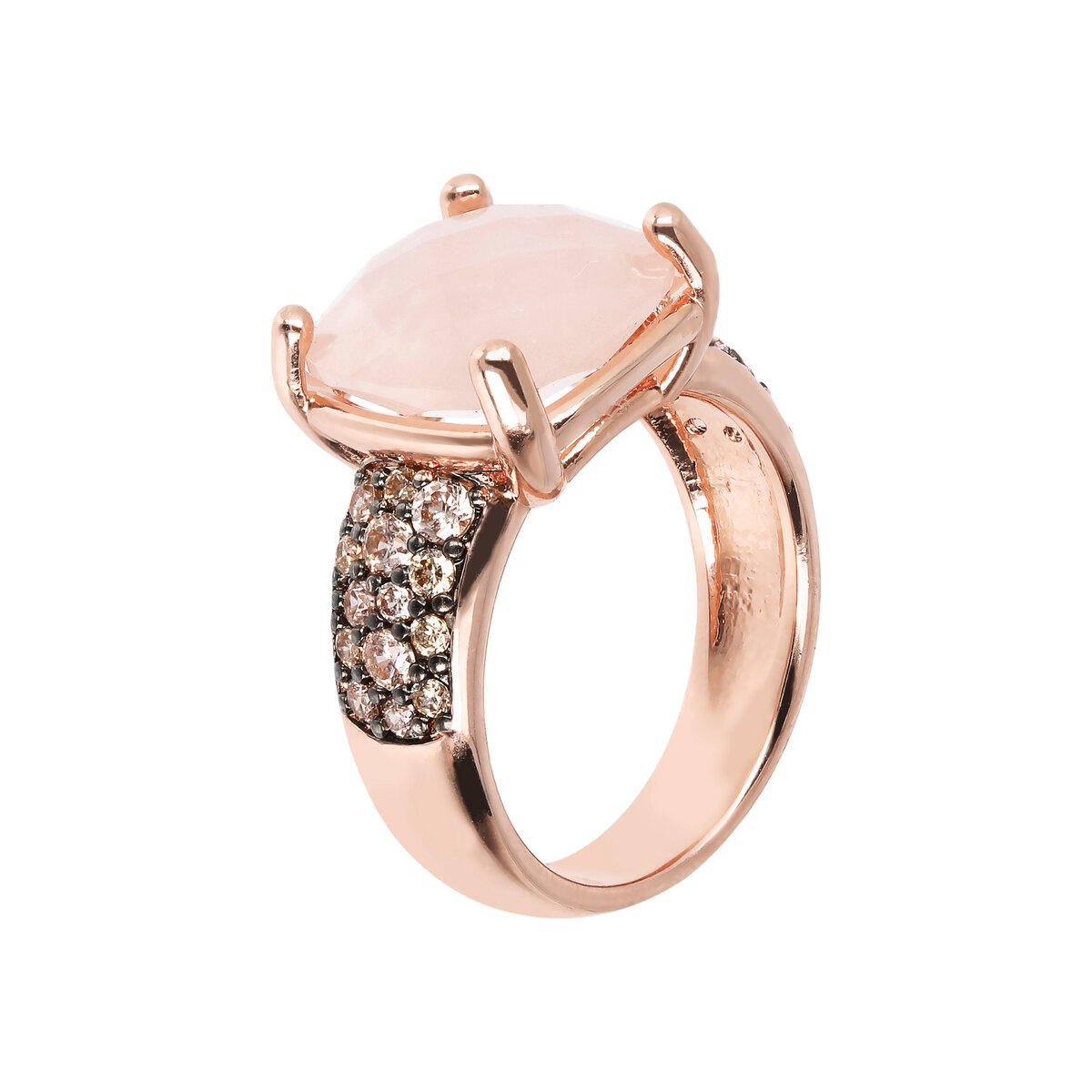 Cocktail Ring with Faceted Natural Stone and Pavé