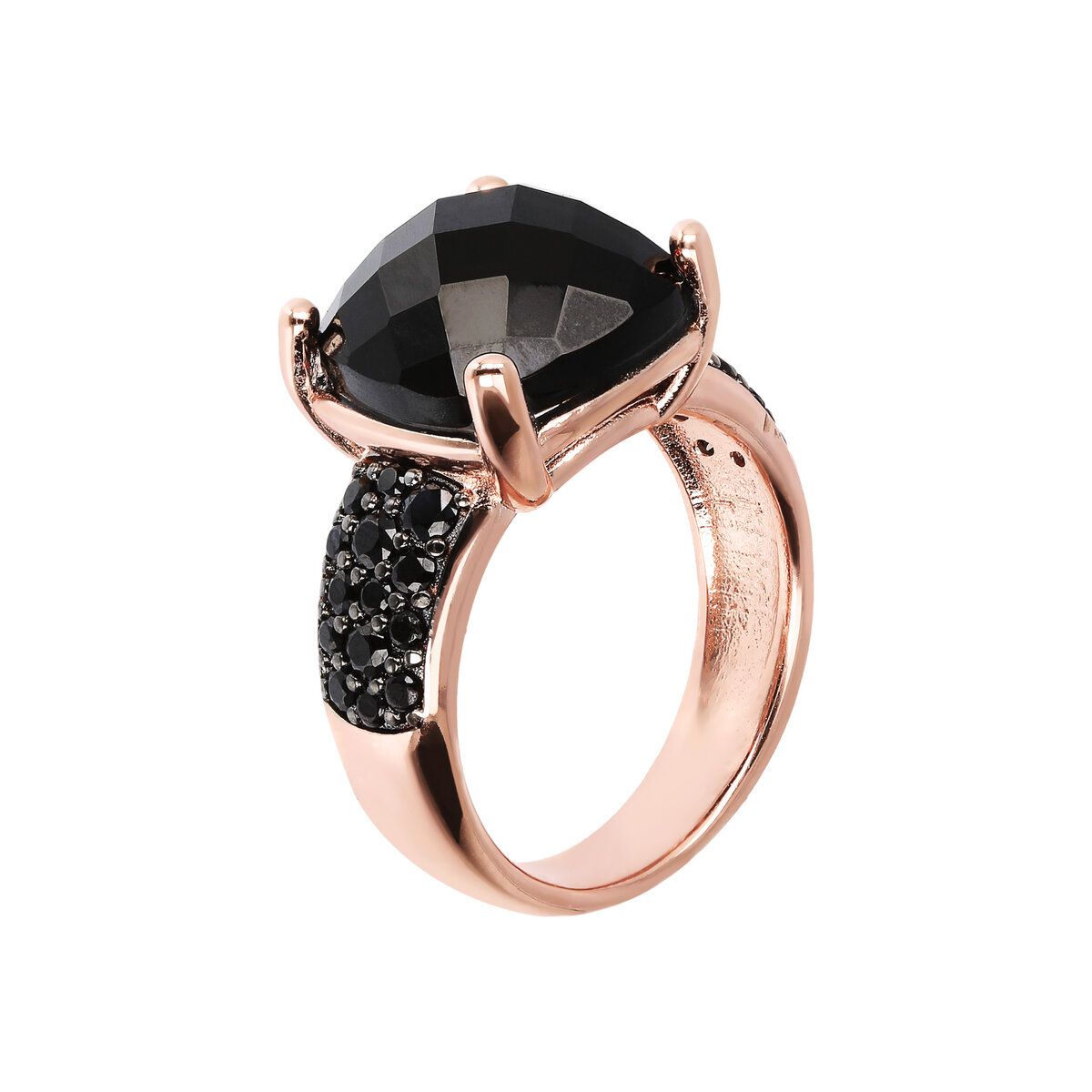 Cocktail Ring with Faceted Natural Stone and Pavé