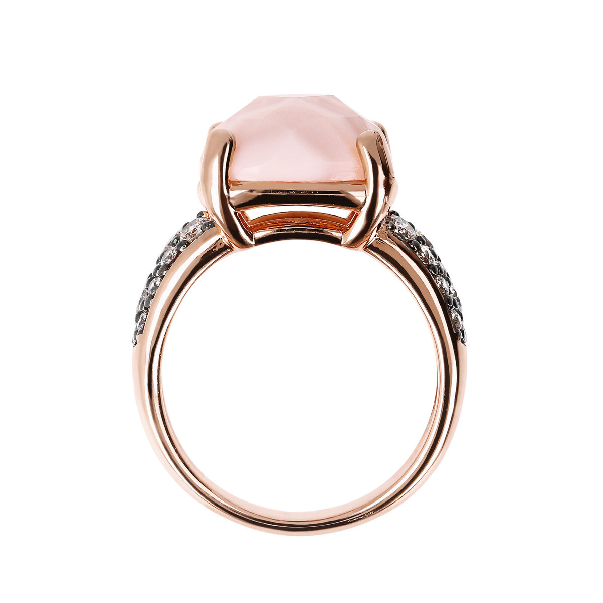 Cocktail Ring with Faceted Natural Stone and Pavé