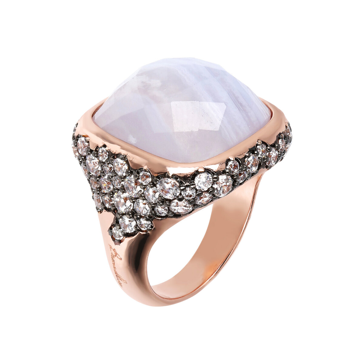 Chevalier Ring with Faceted Square Natural Stone and Pavé