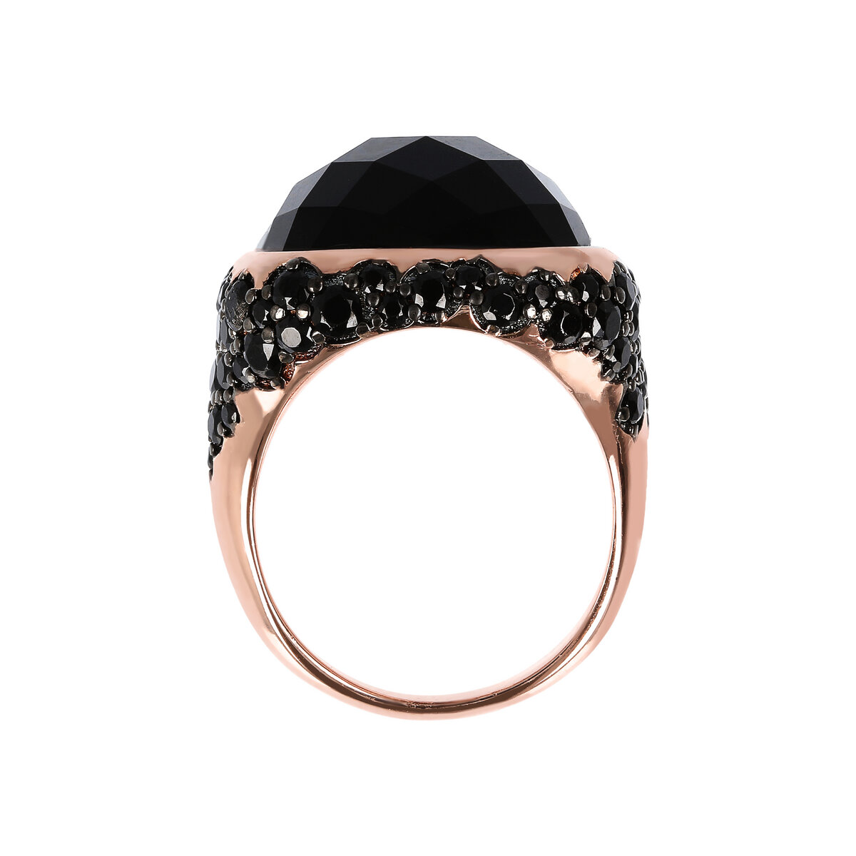 Chevalier Ring with Faceted Square Natural Stone and Pavé