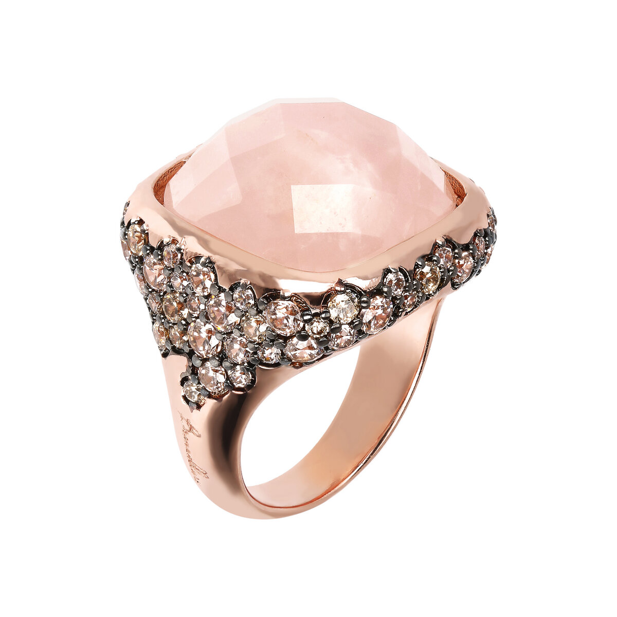 Chevalier Ring with Faceted Square Natural Stone and Pavé