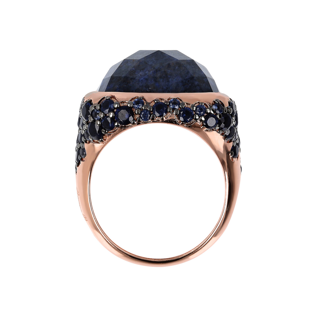 Chevalier Ring with Faceted Square Natural Stone and Pavé