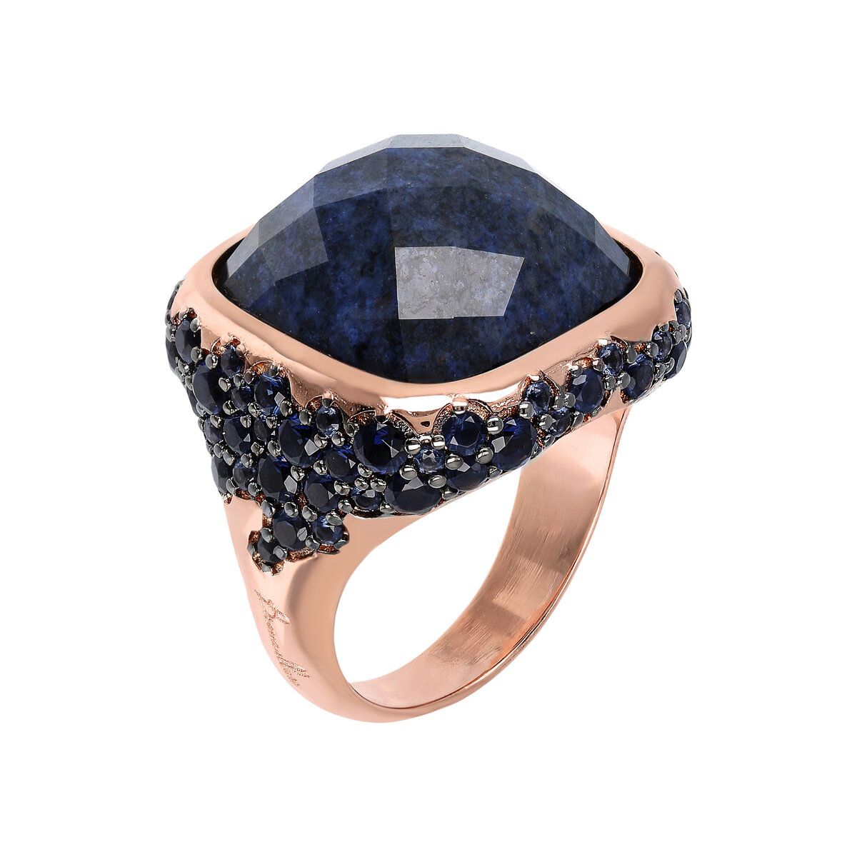 Chevalier Ring with Faceted Square Natural Stone and Pavé