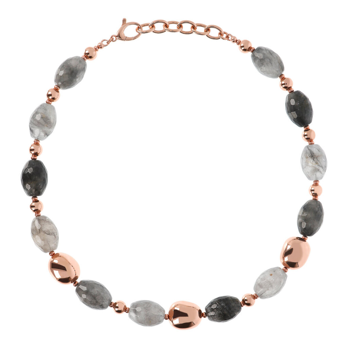 Choker Necklace with Gray Quartz and Golden Rosé Nuggets