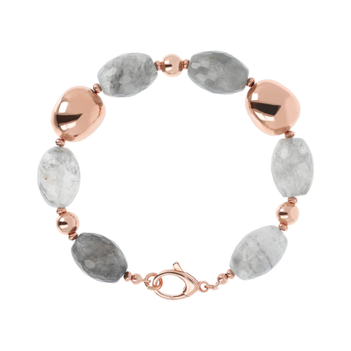 Bracelet with Gray Quartz and Golden Rosé nuggets