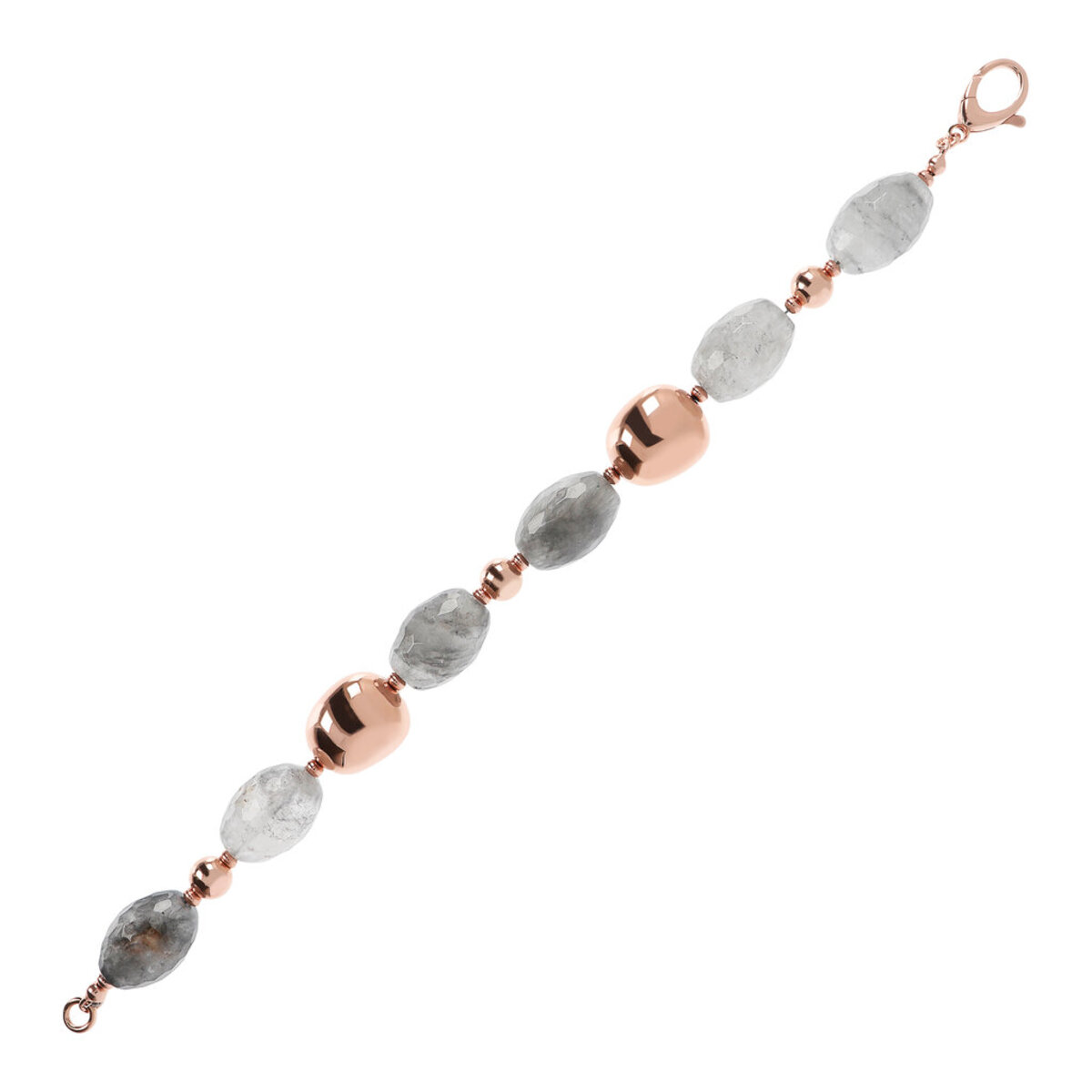 Bracelet with Gray Quartz and Golden Rosé nuggets