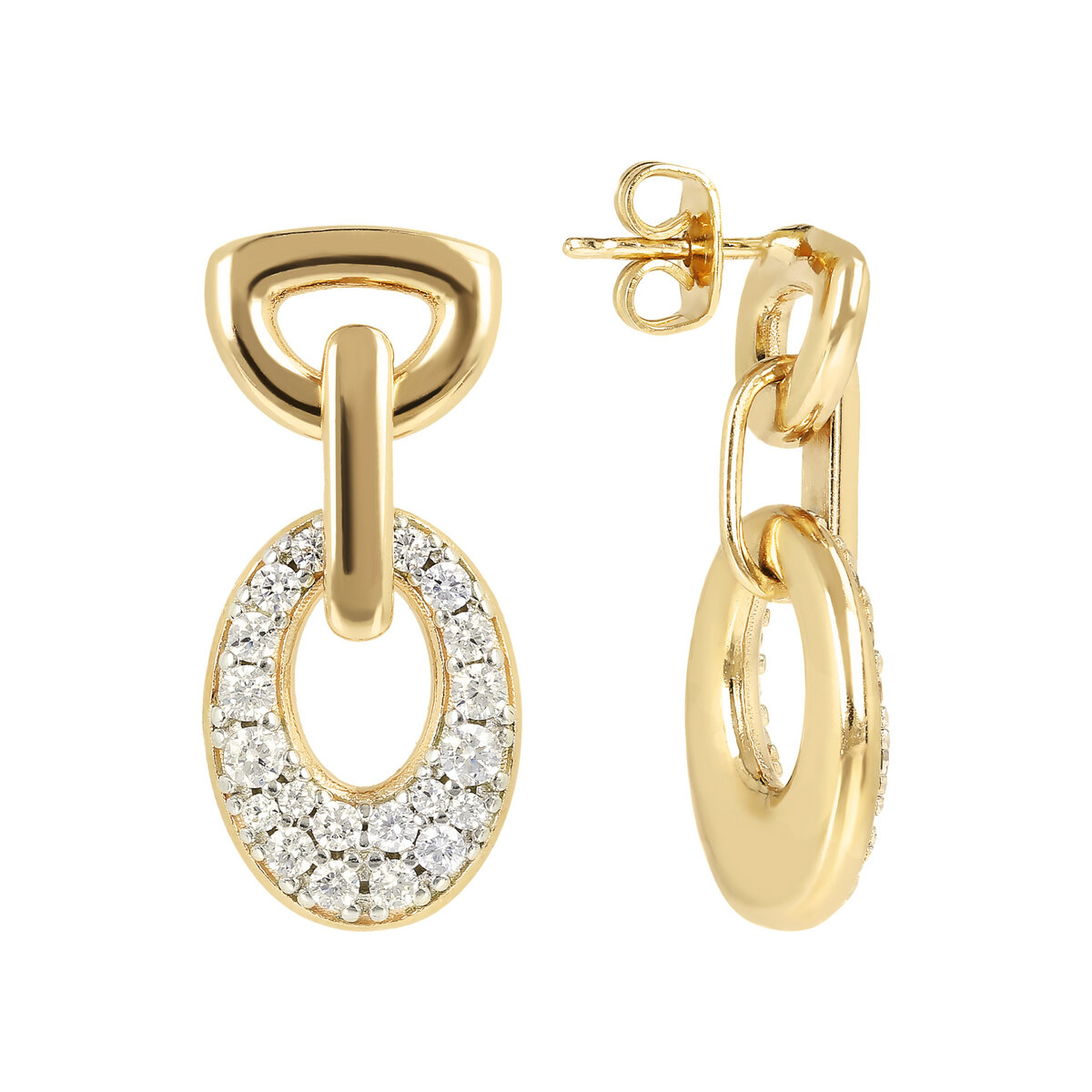 Golden Oval Pavé Earrings in Cubic Zirconia