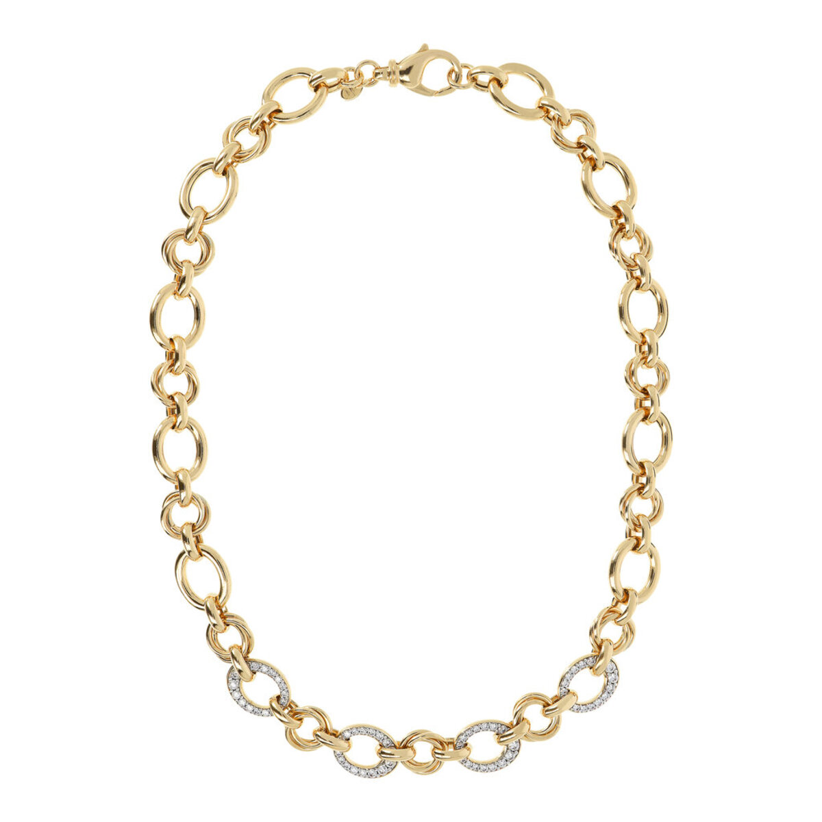 Golden Rolo Chain Necklace with Pavé Elements in Cubic Zirconia