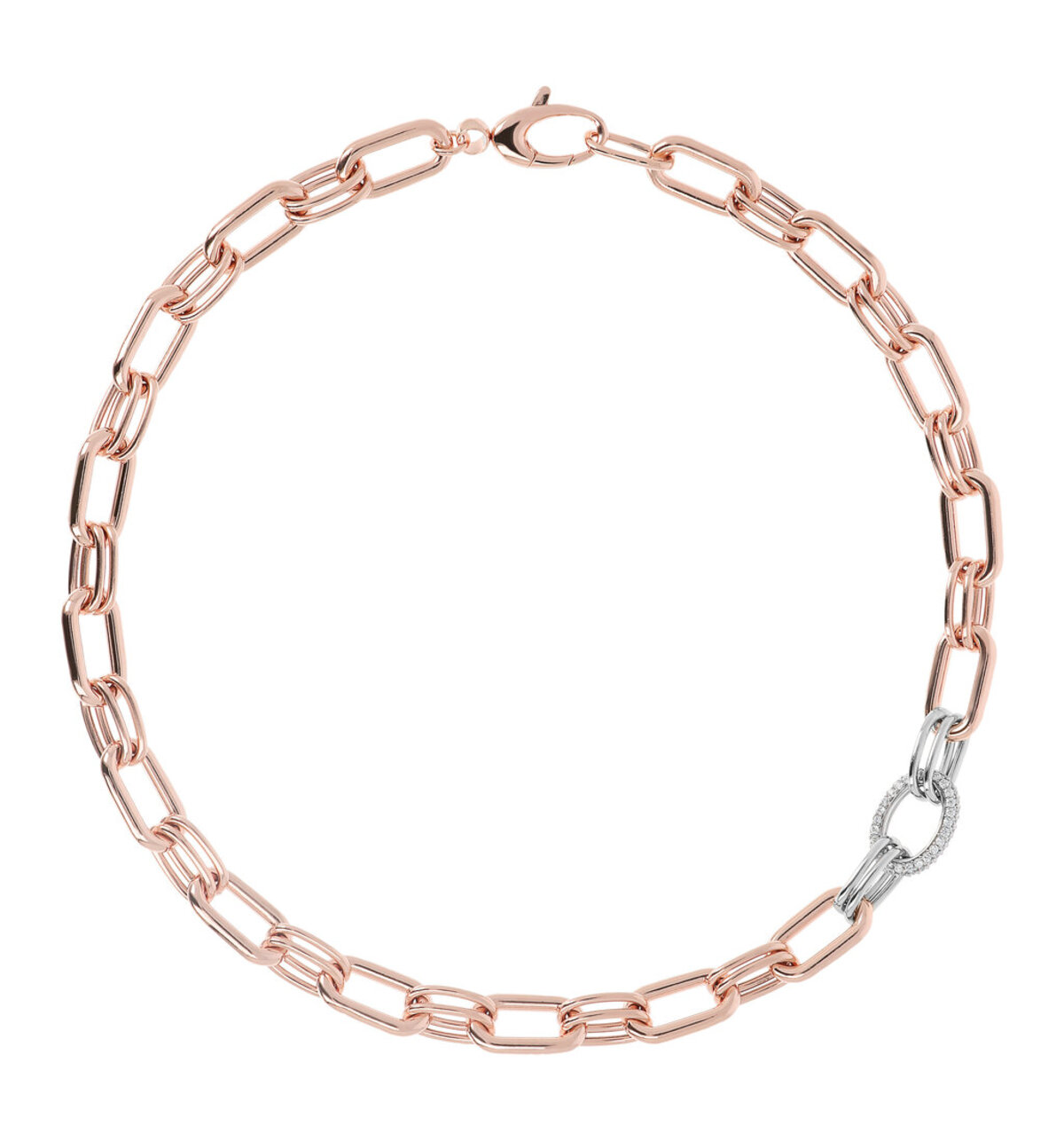 Crewneck Necklace with Thick Forzatina Chain and Pavé Element in Cubic Zirconia
