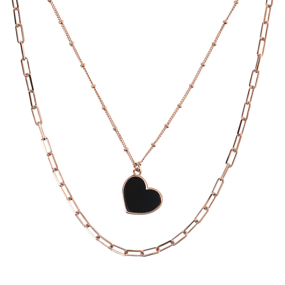 Forzatina Multistrand Necklace and Rosary Chain with Heart Pendant in Natural Stone