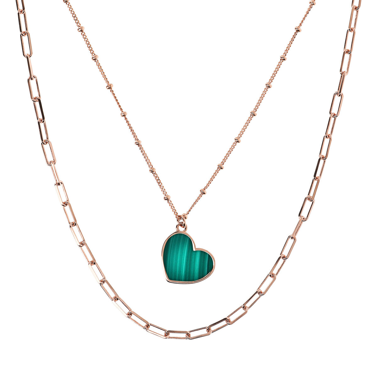 Forzatina Multistrand Necklace and Rosary Chain with Heart Pendant in Natural Stone