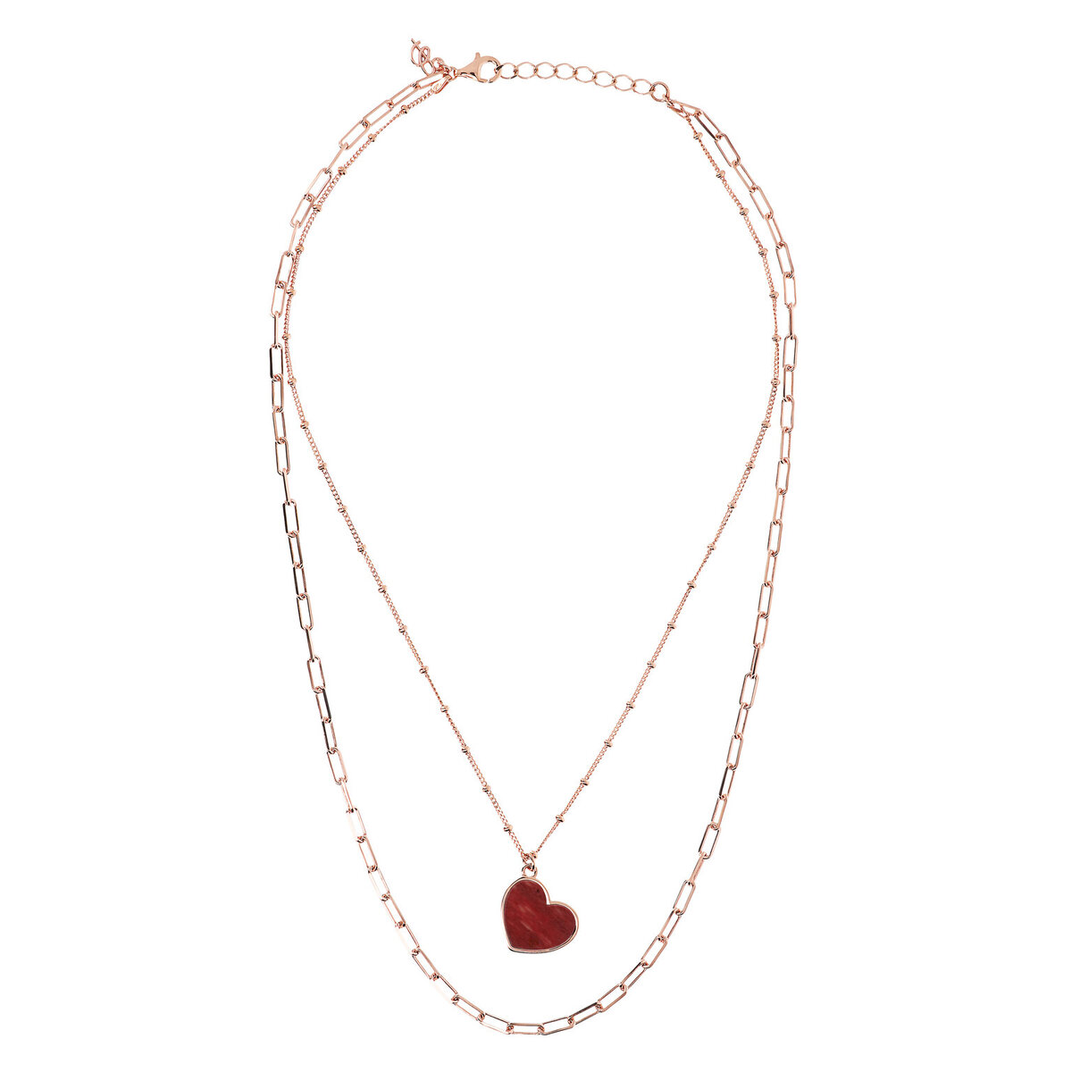 Forzatina Multistrand Necklace and Rosary Chain with Heart Pendant in Natural Stone