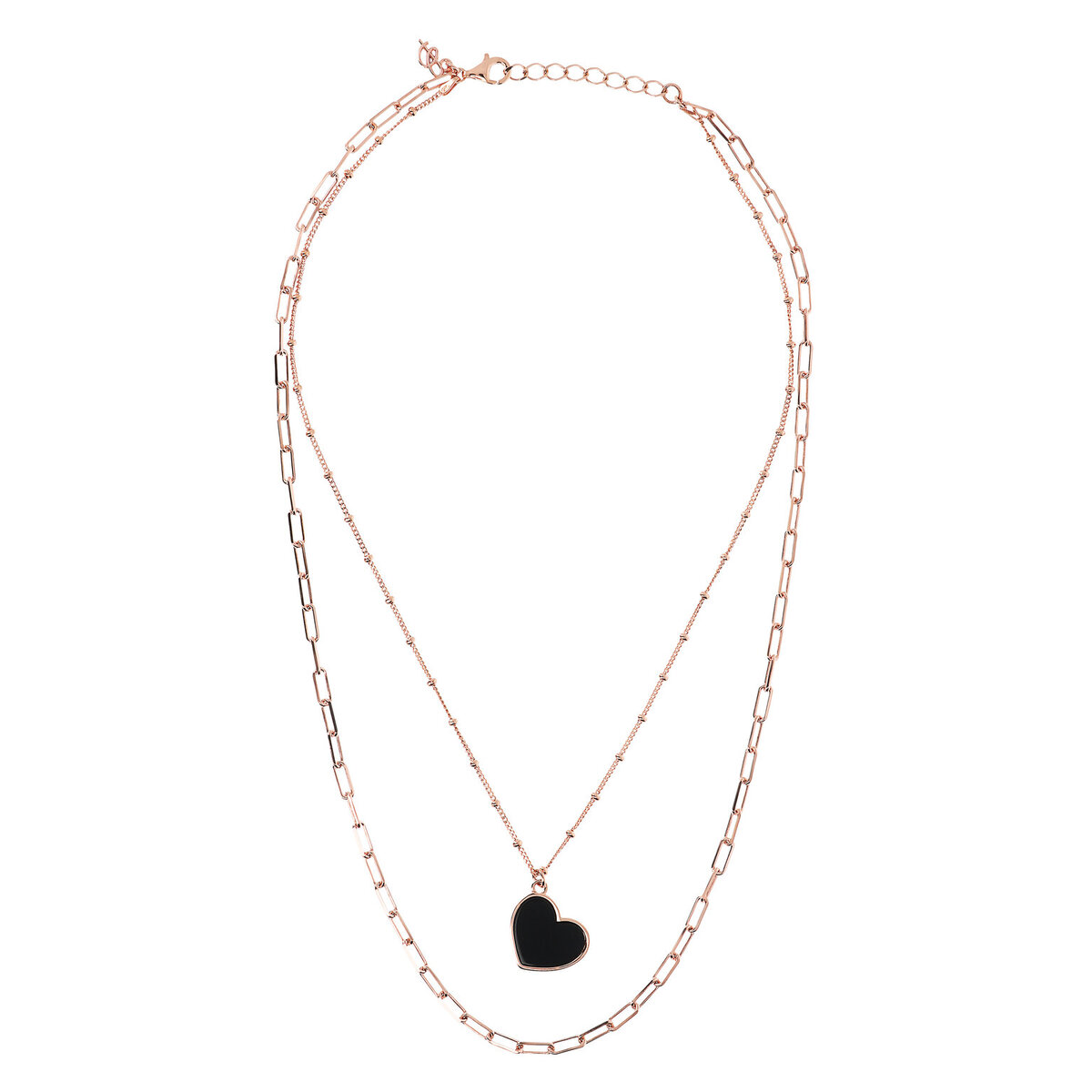 Forzatina Multistrand Necklace and Rosary Chain with Heart Pendant in Natural Stone