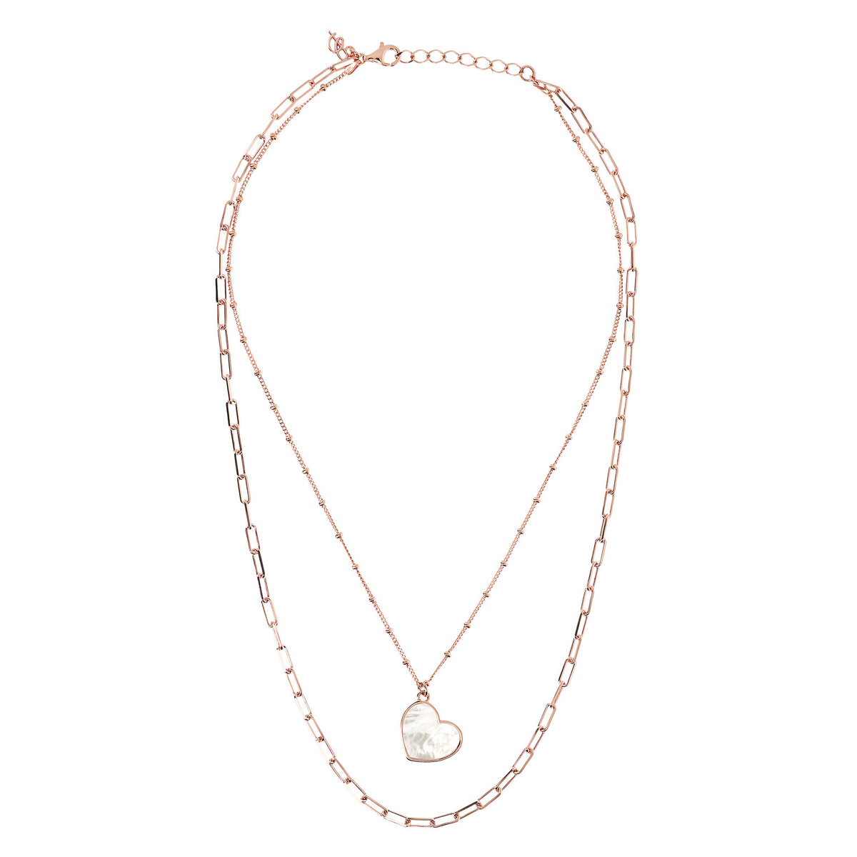 Forzatina Multistrand Necklace and Rosary Chain with Heart Pendant in Natural Stone