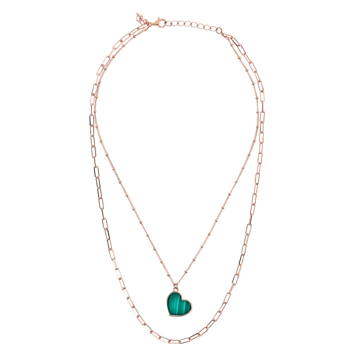 Forzatina Multistrand Necklace and Rosary Chain with Heart Pendant in Natural Stone