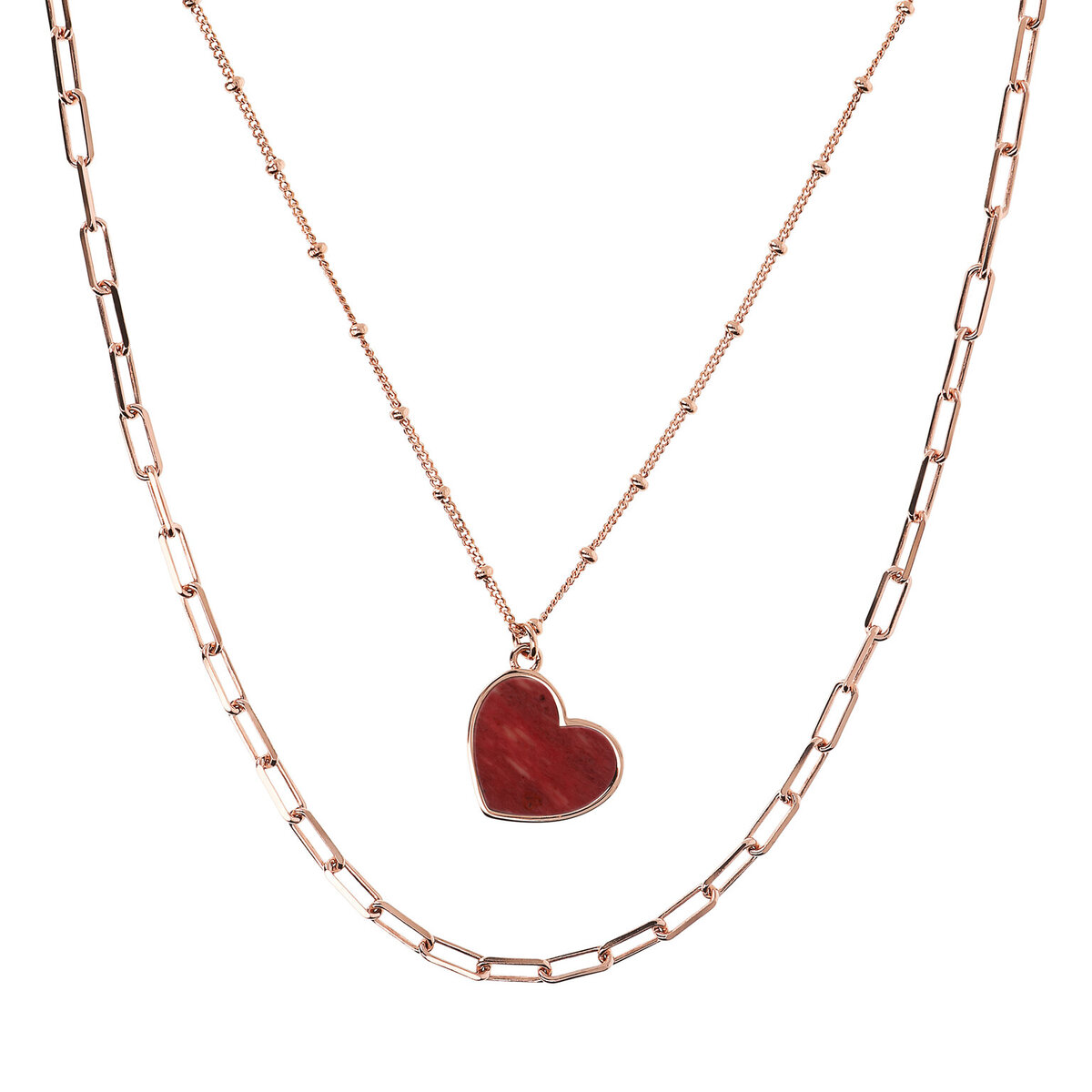 Forzatina Multistrand Necklace and Rosary Chain with Heart Pendant in Natural Stone