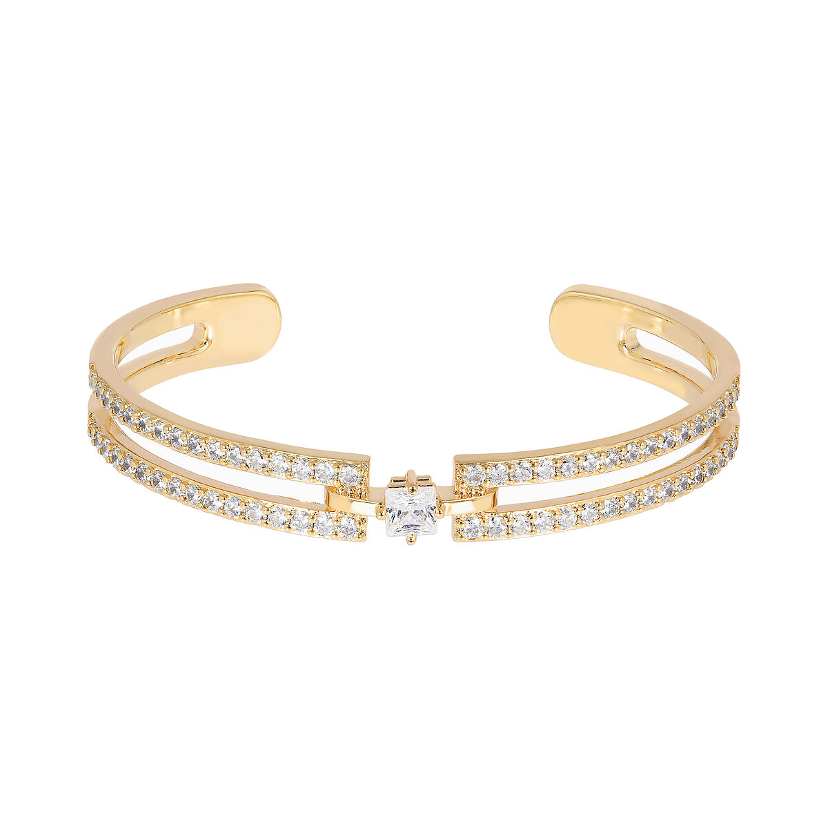 Golden Bangle Bracelet with Cubic Zirconia
