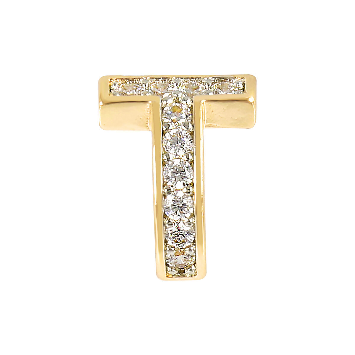 Golden Lobe Earrings with Pavé Letter in Cubic Zirconia