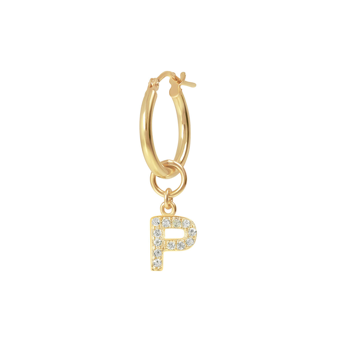 Golden Pendant Earring with Pavé Letter in Cubic Zirconia