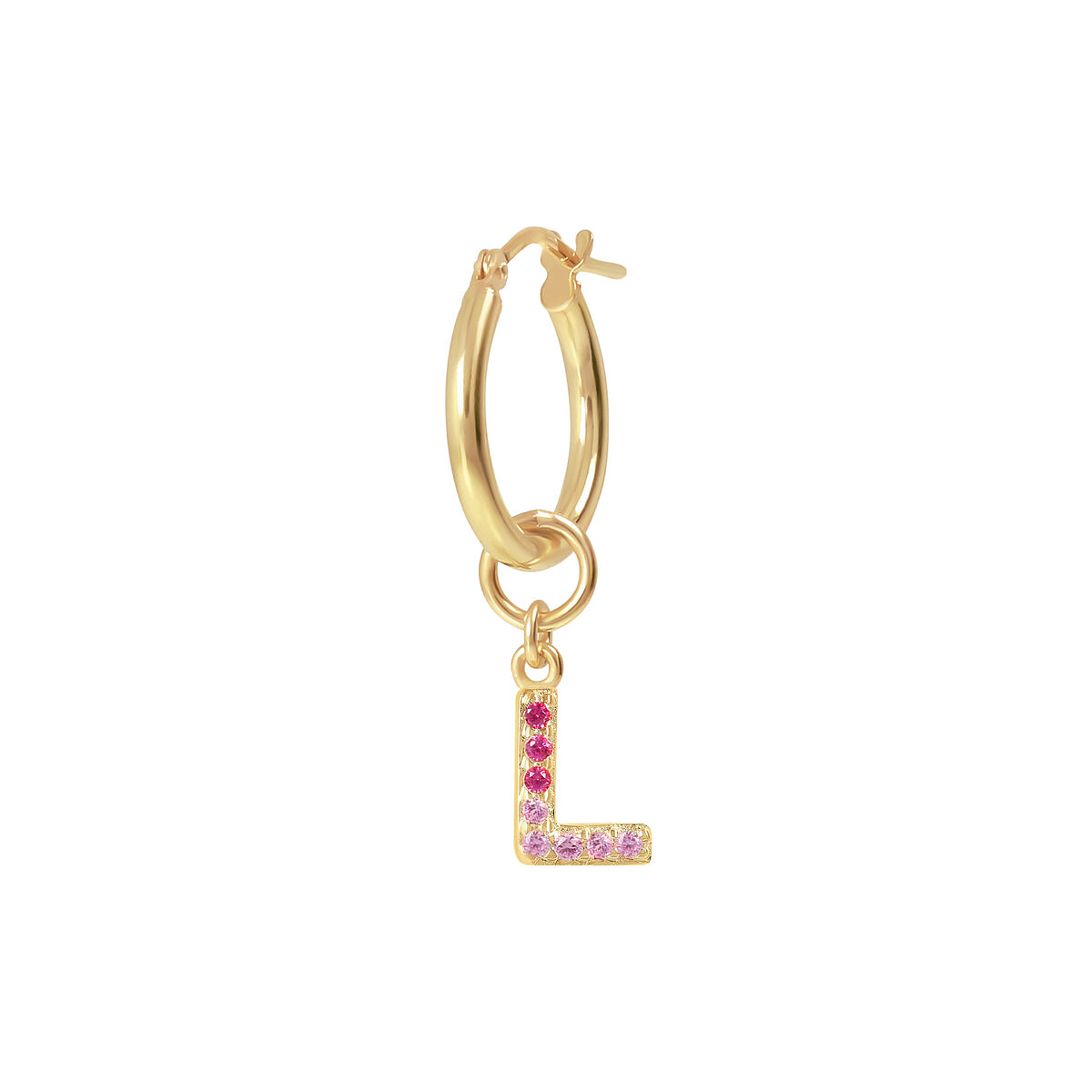 Golden Pendant Earring with Pavé Letter in Cubic Zirconia