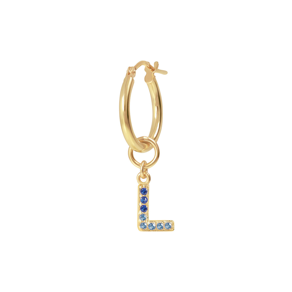 Golden Pendant Earring with Pavé Letter in Cubic Zirconia