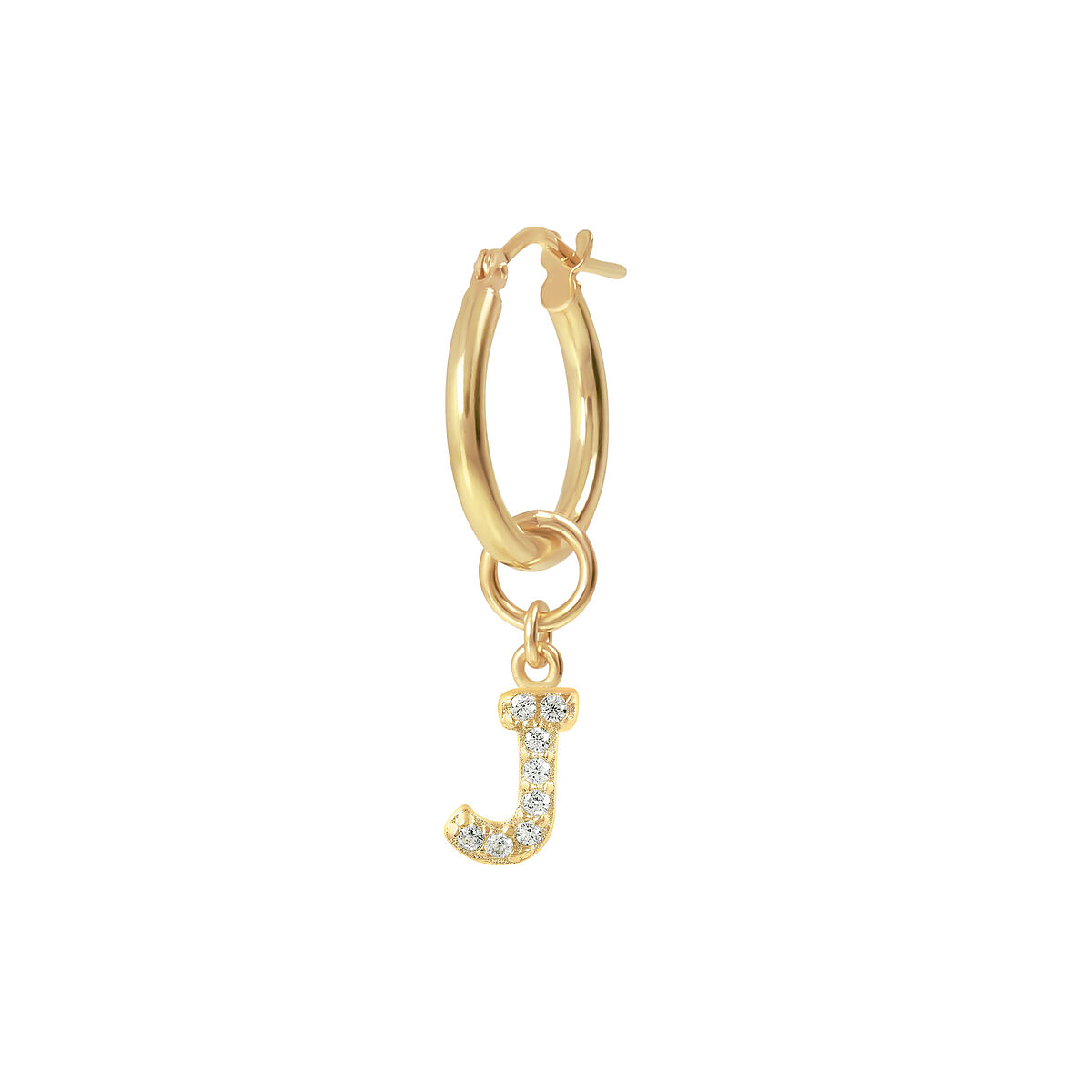Golden Pendant Earring with Pavé Letter in Cubic Zirconia